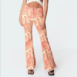 Edikted printed rippled flare jeans